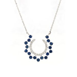 18KT White Gold Necklace with Blue Sapphire & Diamonds
