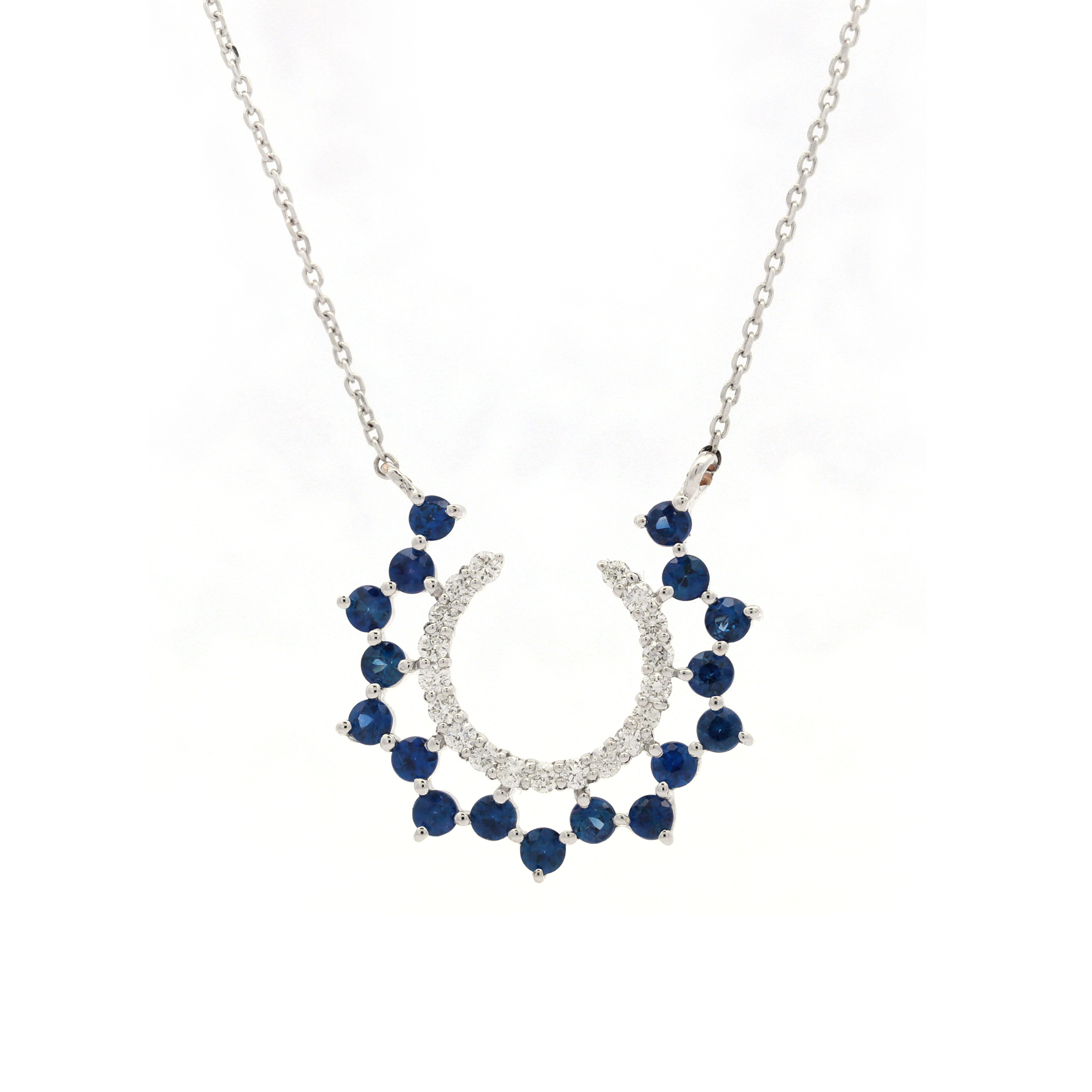 18KT White Gold Necklace with Blue Sapphire & Diamonds