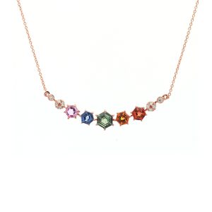 18KT Pink Gold Necklace with Mix Sapphire & Diamonds