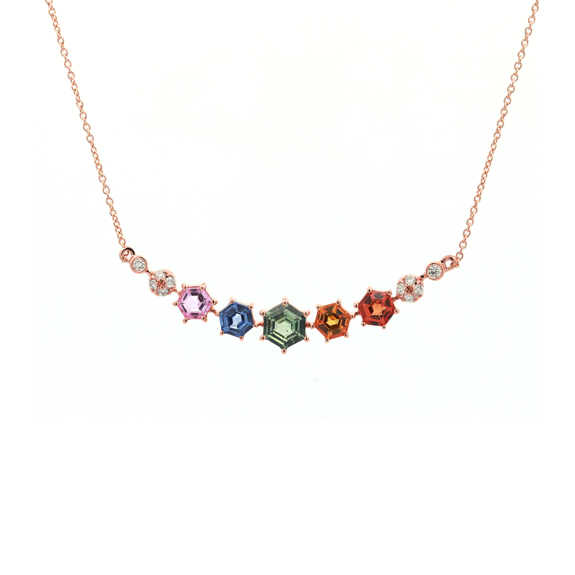 18KT Pink Gold Necklace with Mix Sapphire & Diamonds