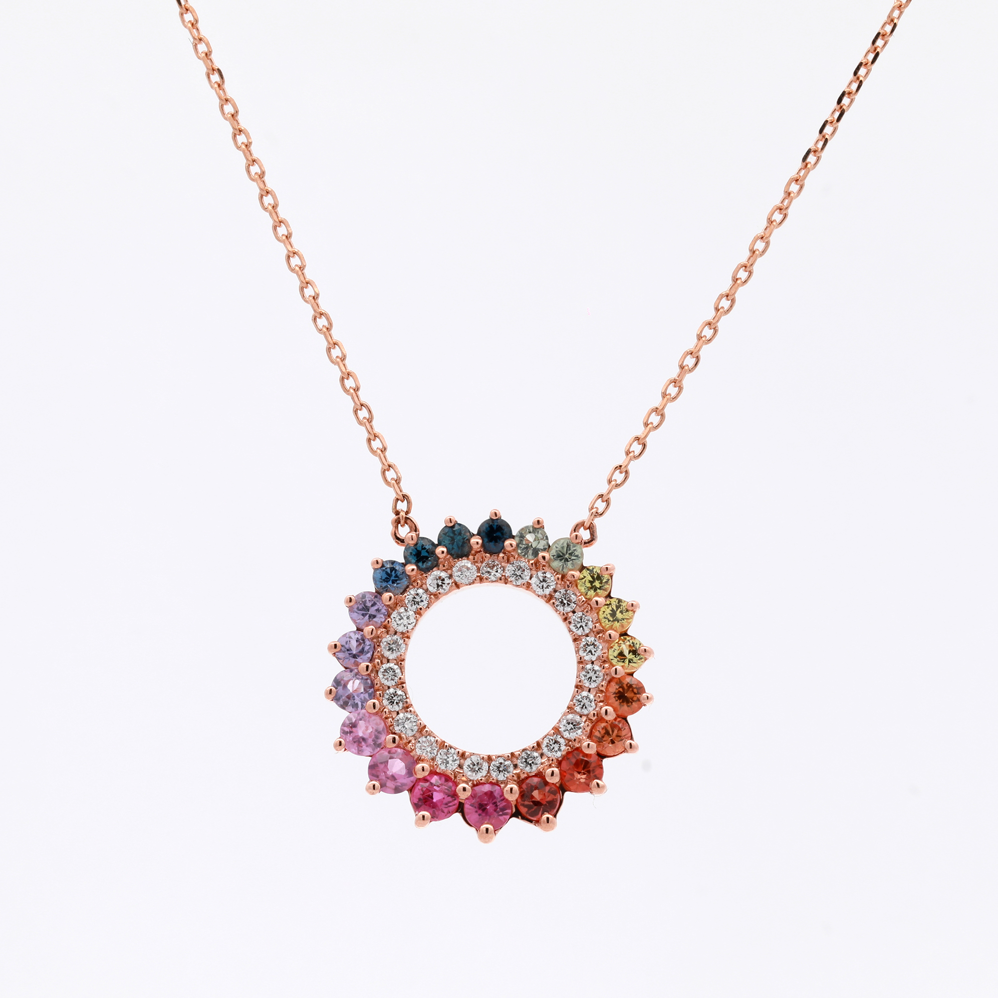 18KT Pink Gold Necklace with Mix Sapphire & Diamonds