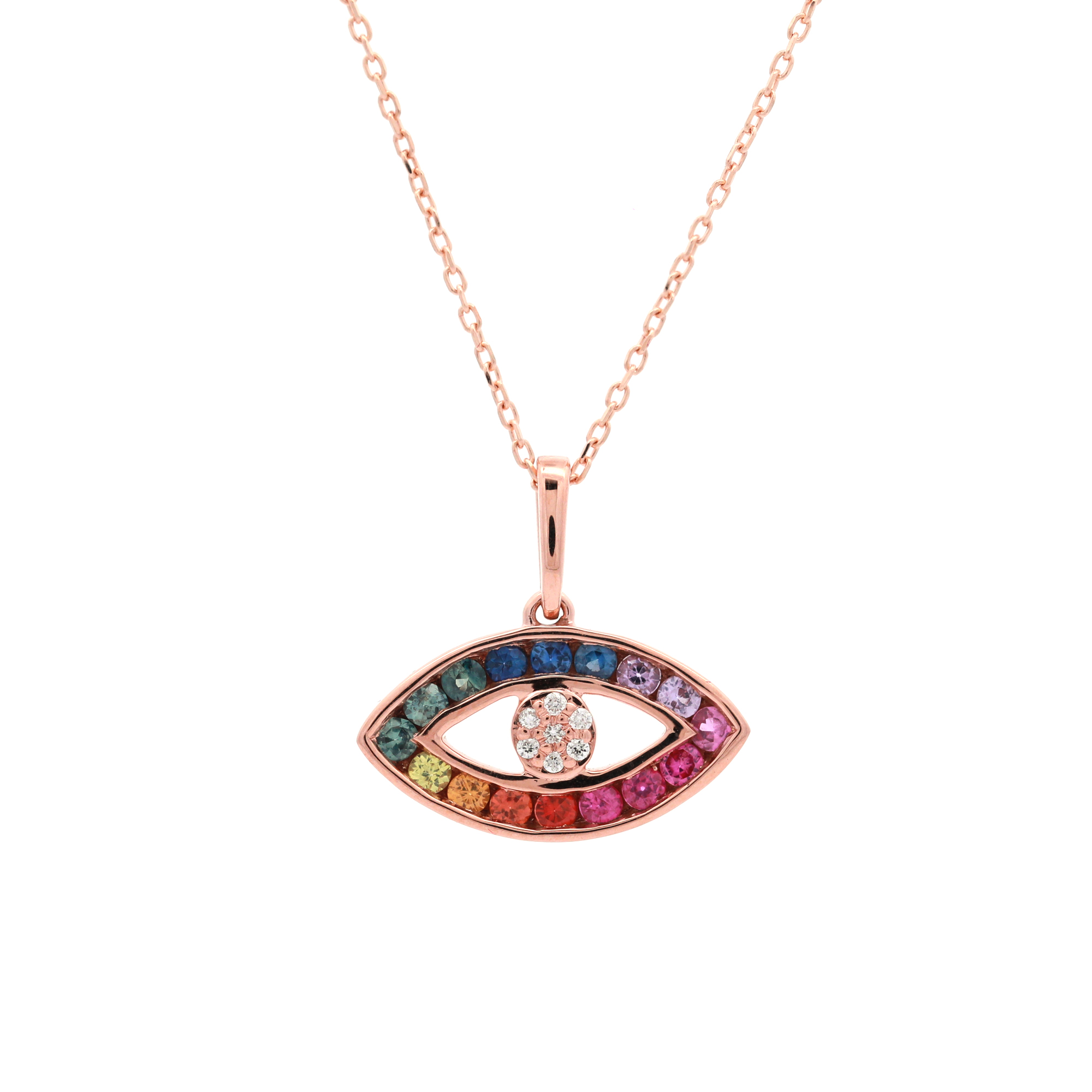 18KT Pink Gold Necklace with Mix Sapphire & Diamonds