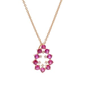 18KT Pink Gold Necklace with Rubies & Diamonds