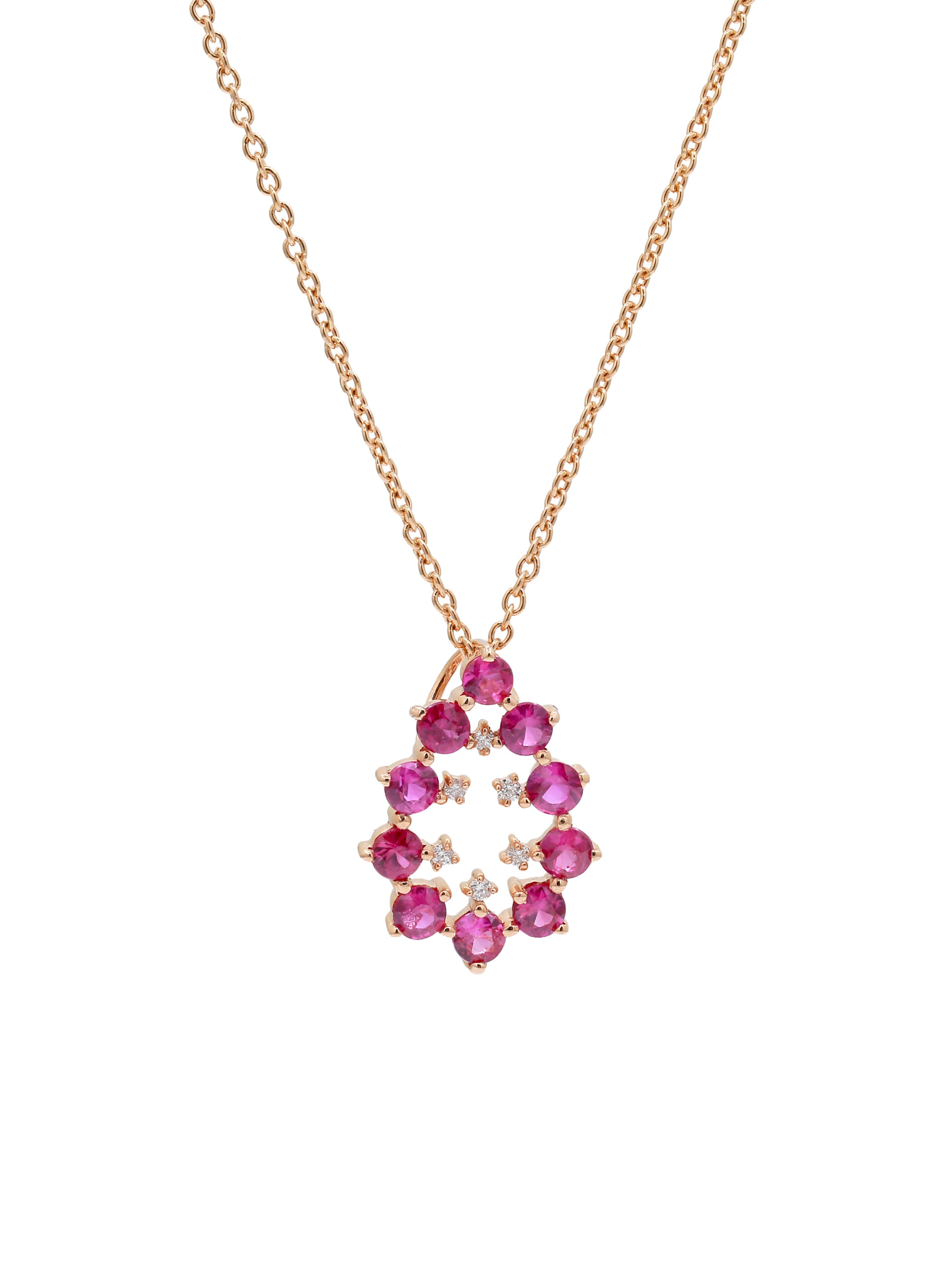 18KT Pink Gold Necklace with Rubies & Diamonds