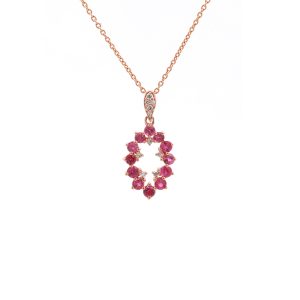18KT Pink Gold Necklace with Rubies & Diamonds