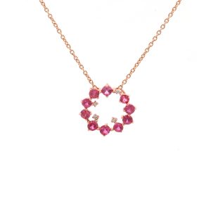 18KT Pink Gold Necklace with Hot Pink Sapphires & Diamonds