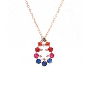 18KT Pink Gold Necklace with Mix Sapphire & Diamonds
