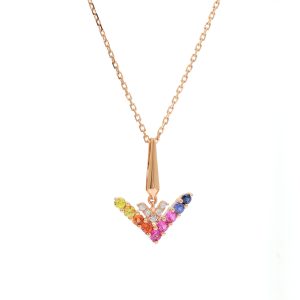 18KT Pink Gold Necklace with Mix Sapphire & Diamonds