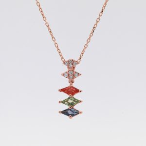 18KT Pink Gold Necklace with Mix Sapphire & Diamonds