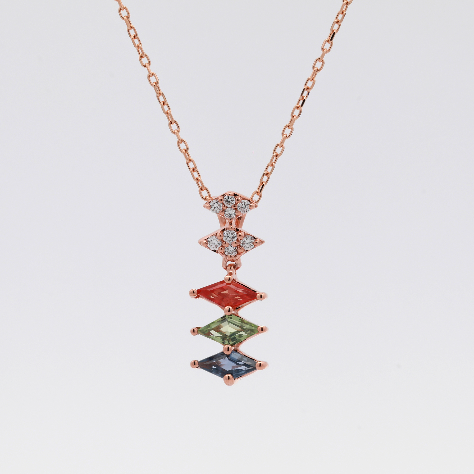 18KT Pink Gold Necklace with Mix Sapphire & Diamonds