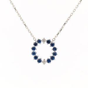 18KT White Gold Necklace with Blue Sapphire & Diamonds