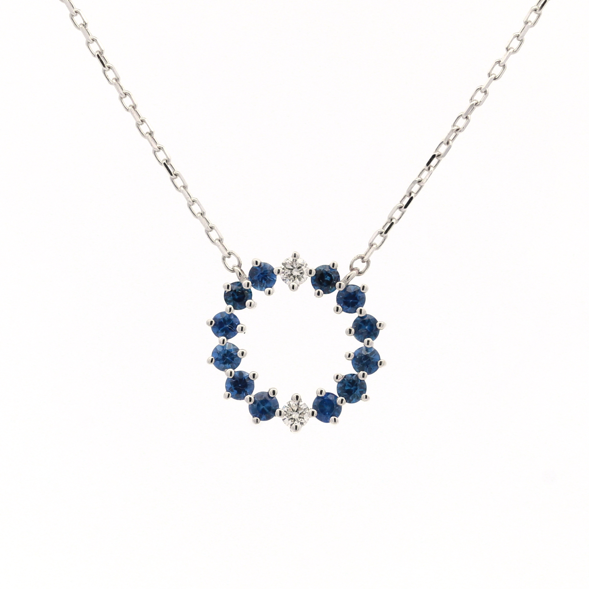 18KT White Gold Necklace with Blue Sapphire & Diamonds