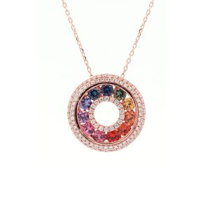 18KT Pink Gold Necklace with Mix Sapphire & Diamonds