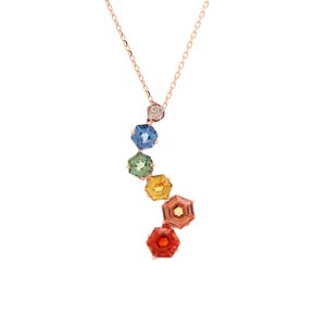 18KT Pink Gold Necklace with Mix Sapphire & Diamonds