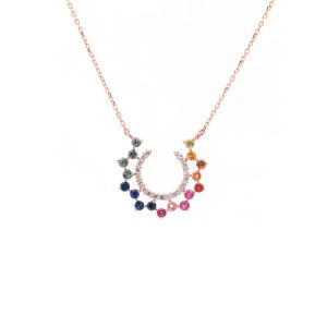 18KT Pink Gold Necklace with Mix Sapphire & Diamonds