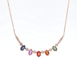 18KT Pink Gold Necklace with Mix Sapphire & Diamonds
