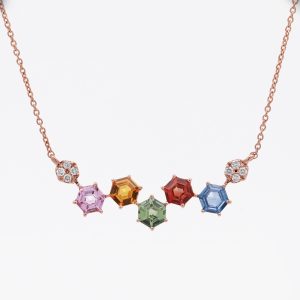 18KT Pink Gold Necklace with Mix Sapphire & Diamonds