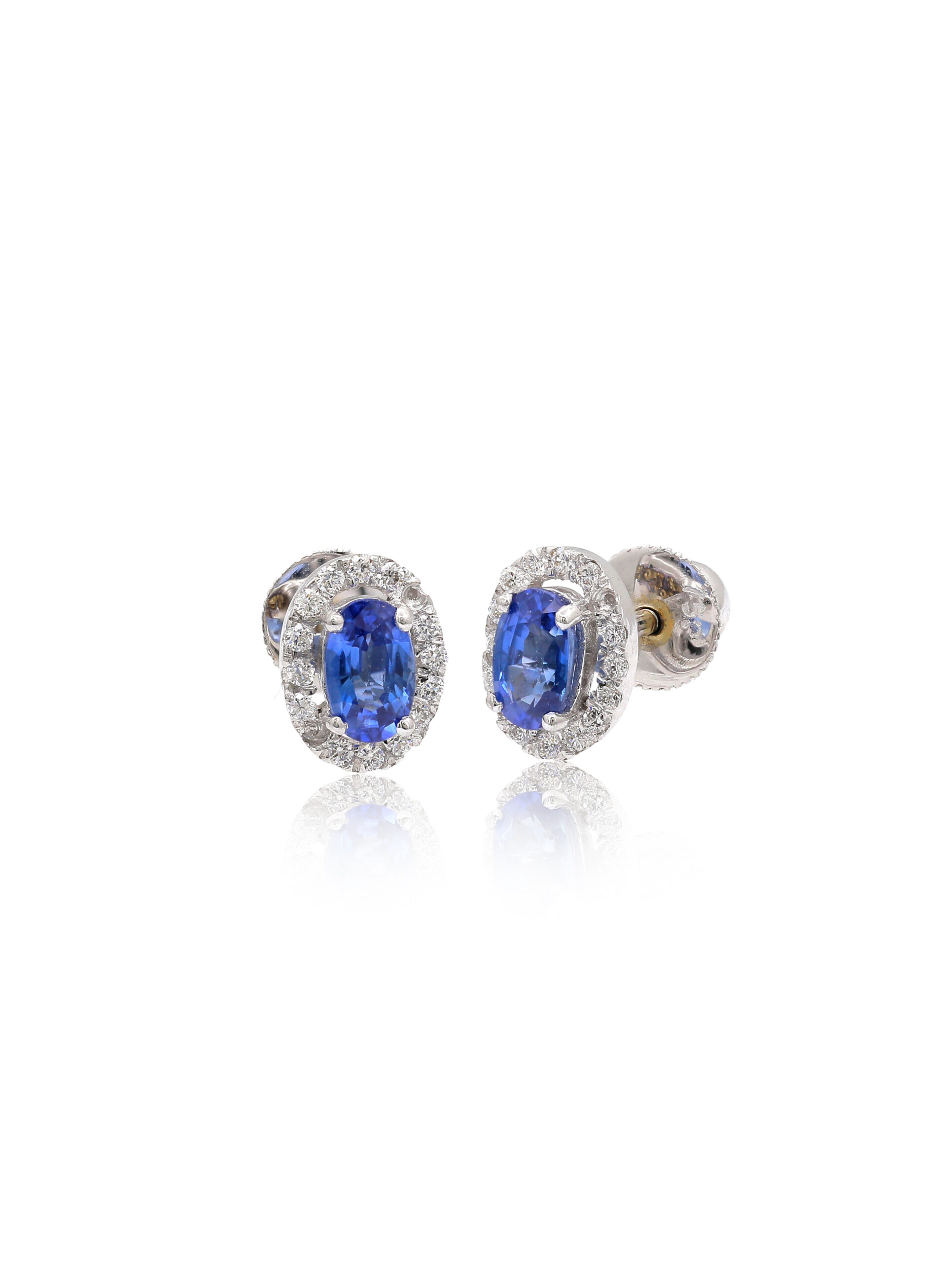 18KT White Gold Pair Of Earrings with Blue Sapphire & Diamonds