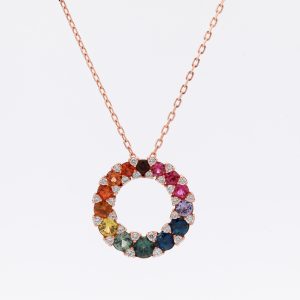 18KT Pink Gold Necklace with Mix Sapphire & Diamonds