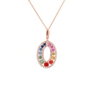 18KT Pink Gold Necklace with Mix Sapphire & Diamonds