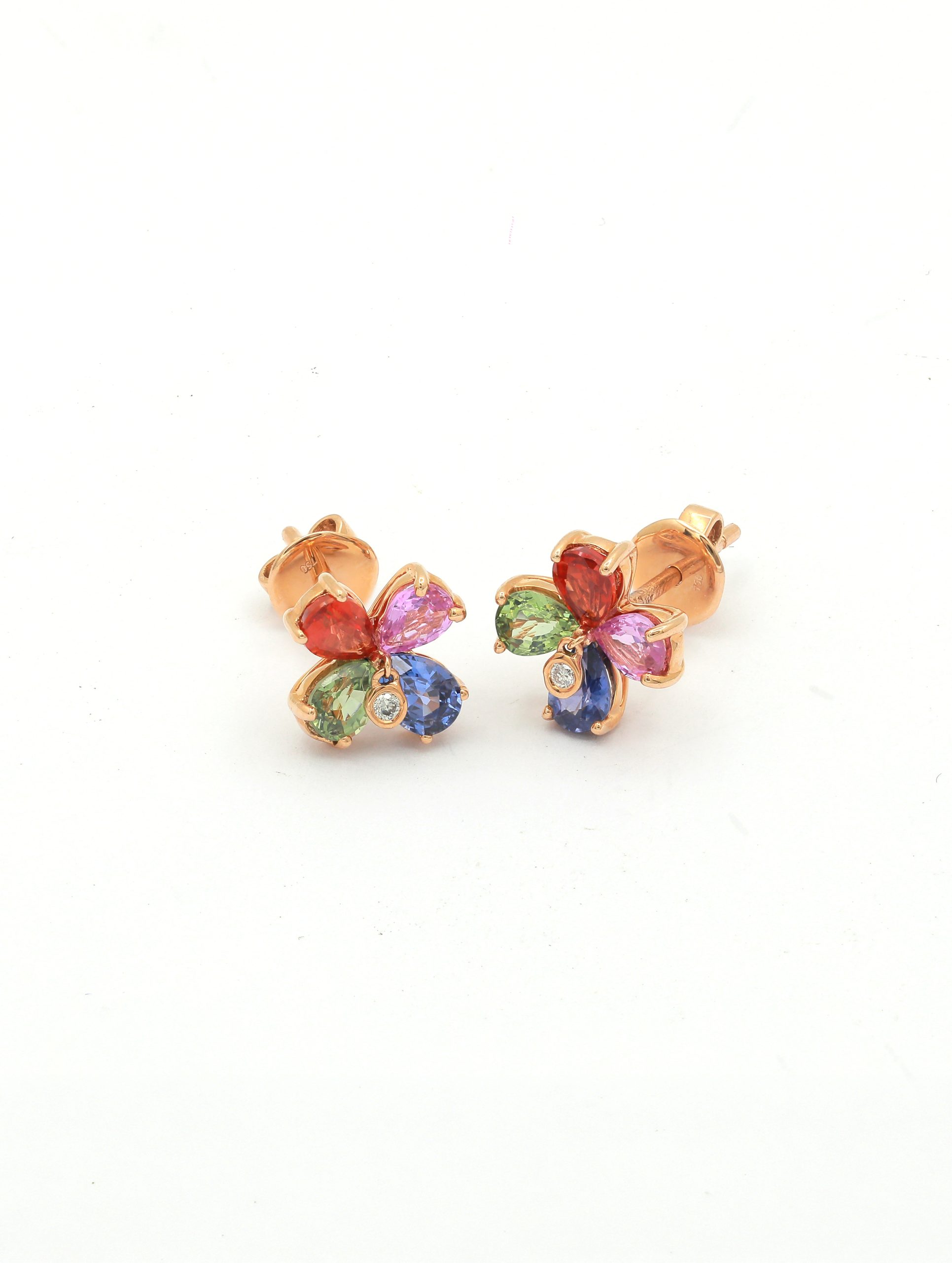 18KT Pink Gold Pair of Earrings with Mix Sapphire and Diamonds