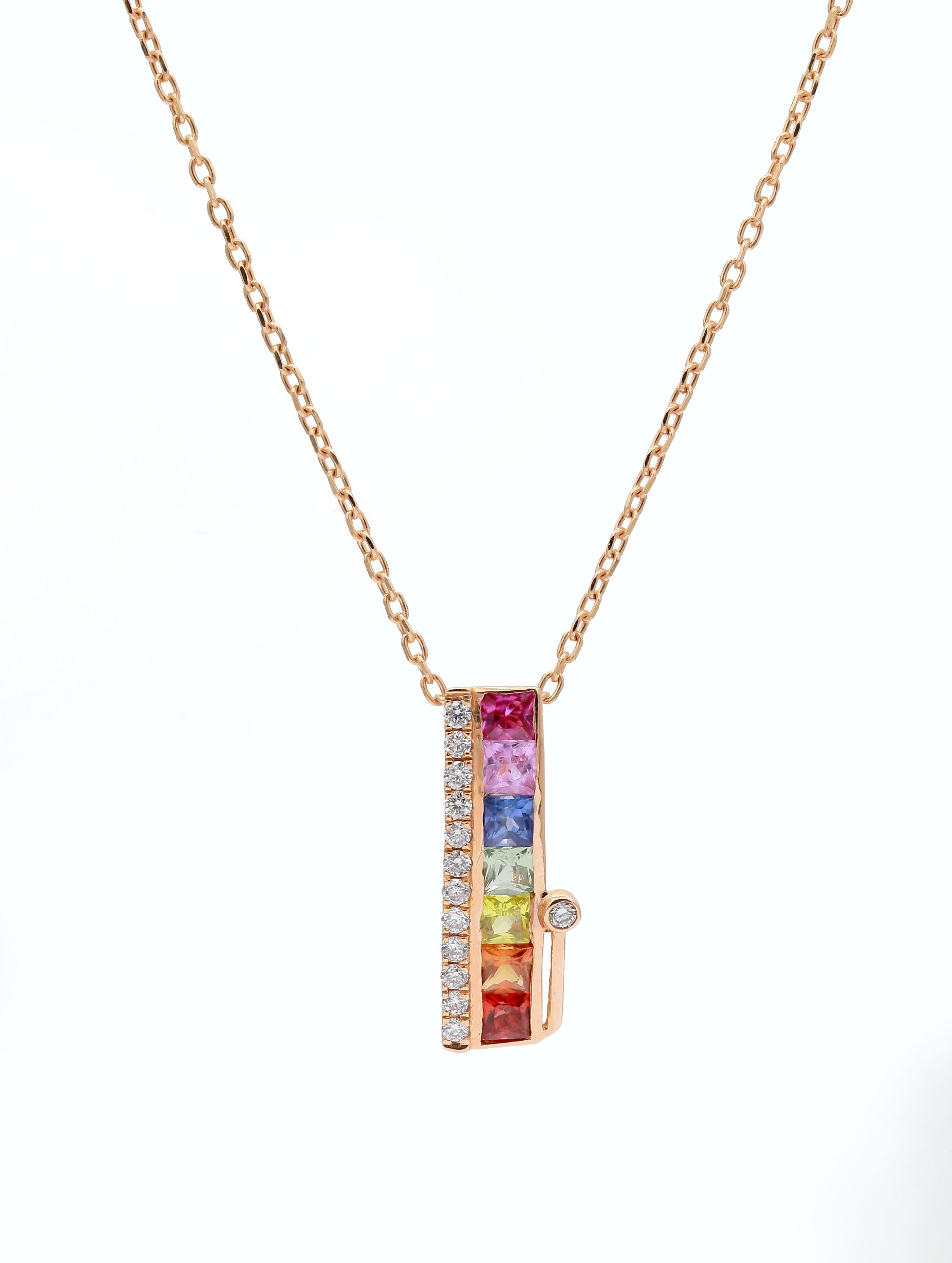 18KT Pink Gold Necklace with Mix Sapphire and Diamonds