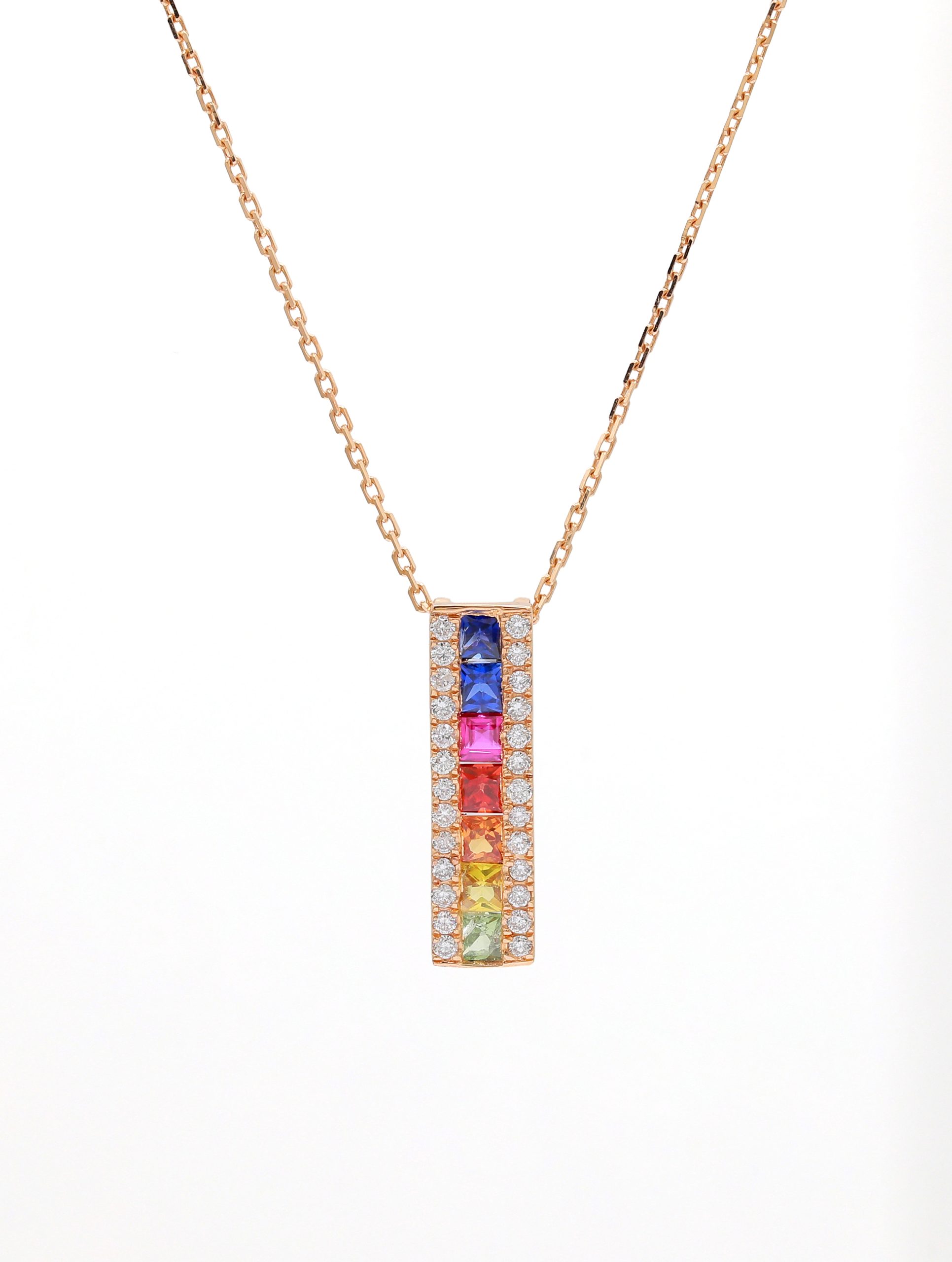 18KT Pink Gold Necklace with Mix Sapphire and Diamonds
