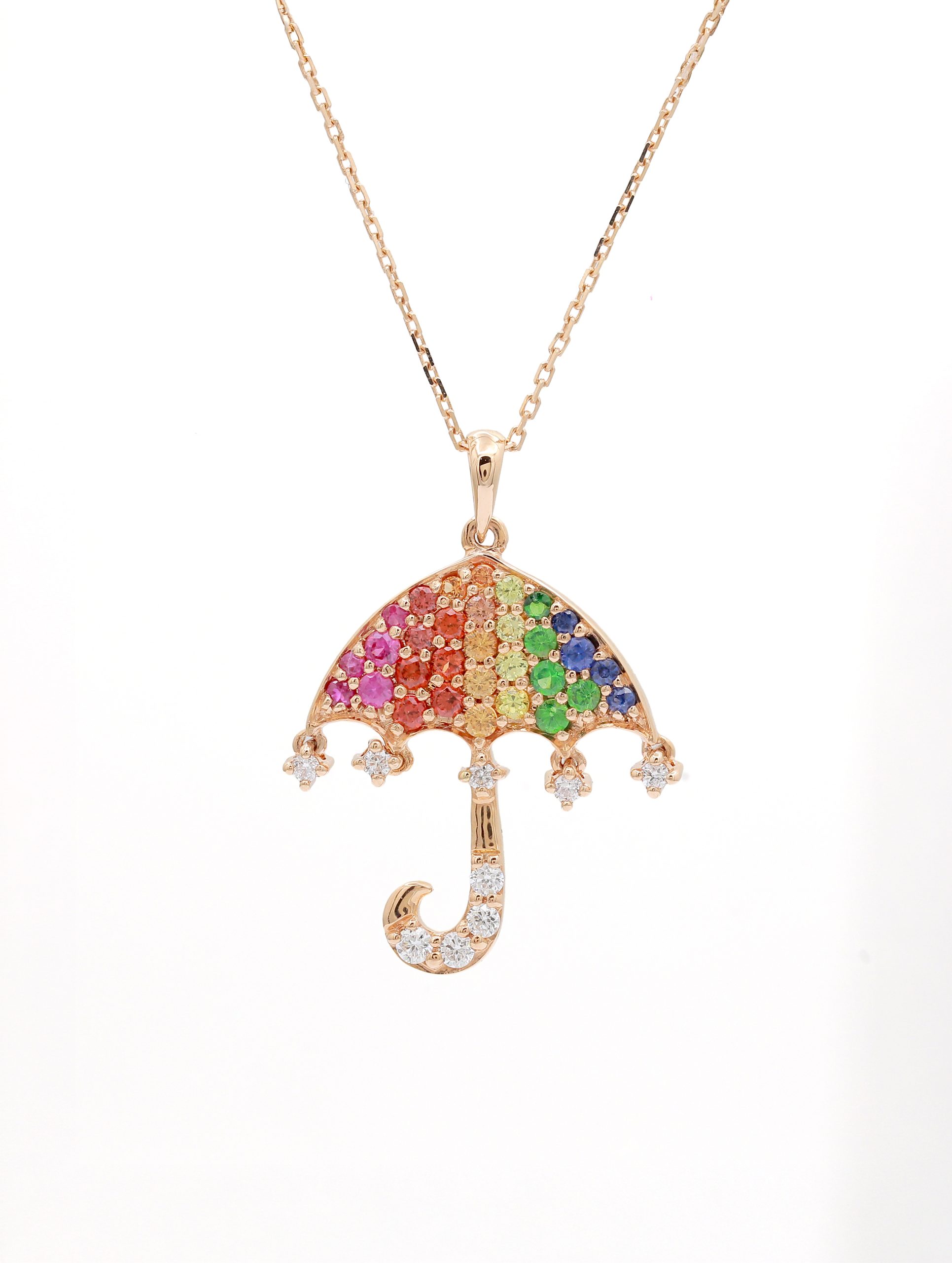 18KT Pink Gold Necklace with Mix Sapphire and Diamonds