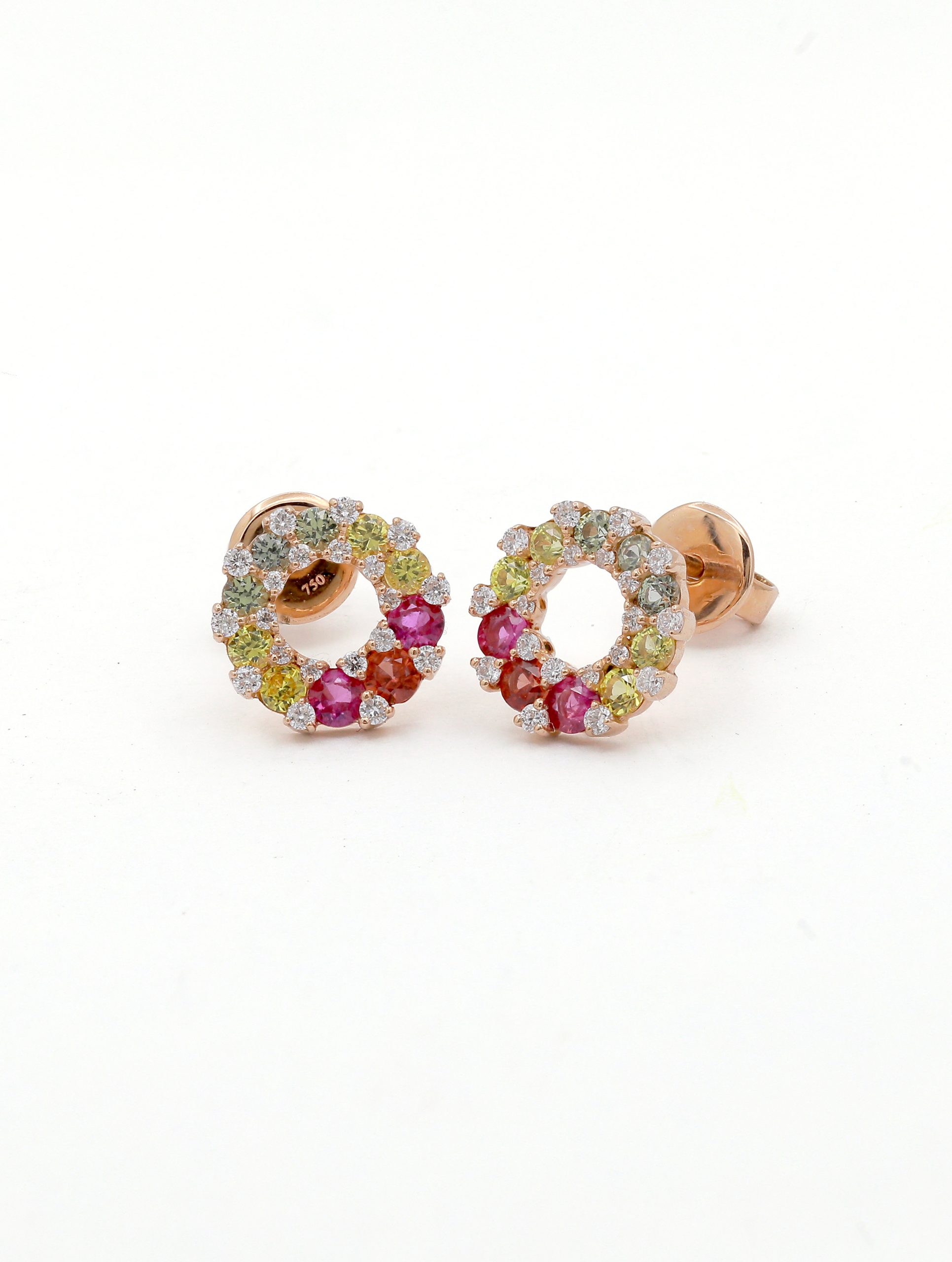 18KT Pink Gold Pair of Earrings with Mix Sapphire and Diamonds